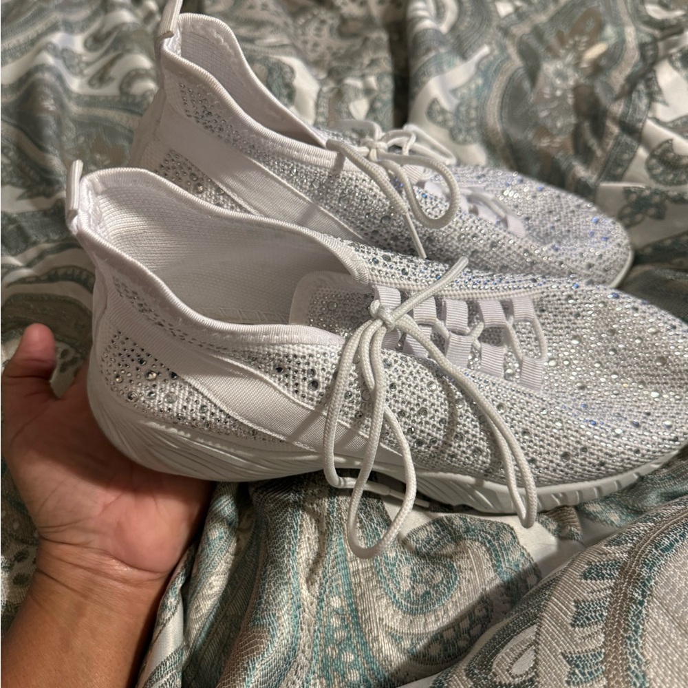 Size 10 white glitter studded sneakers